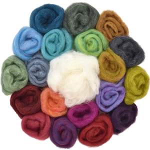 Needle Felting Wool Roving & White Natural Core Wool. Carded Corriedale Wool for Felting, Spinning, Blending. Assorted Colors XL Variety Bag