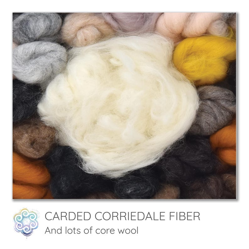 Needle Felting Wool Roving Variety Bag. Carded Corriedale Wool & White Clean Core Wool. Extra Large Felting Wool Collection, Animal Colors. image 3