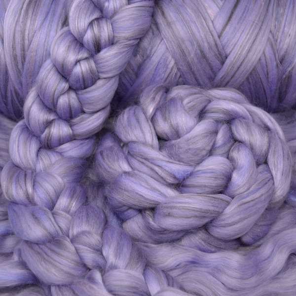 MERINO SILK LUXE Tonal Designer Blend. Superfine Merino, Mulberry Silk, Tussah Silk. Top Roving for Spinning or Felting. Color: Lilac Luster