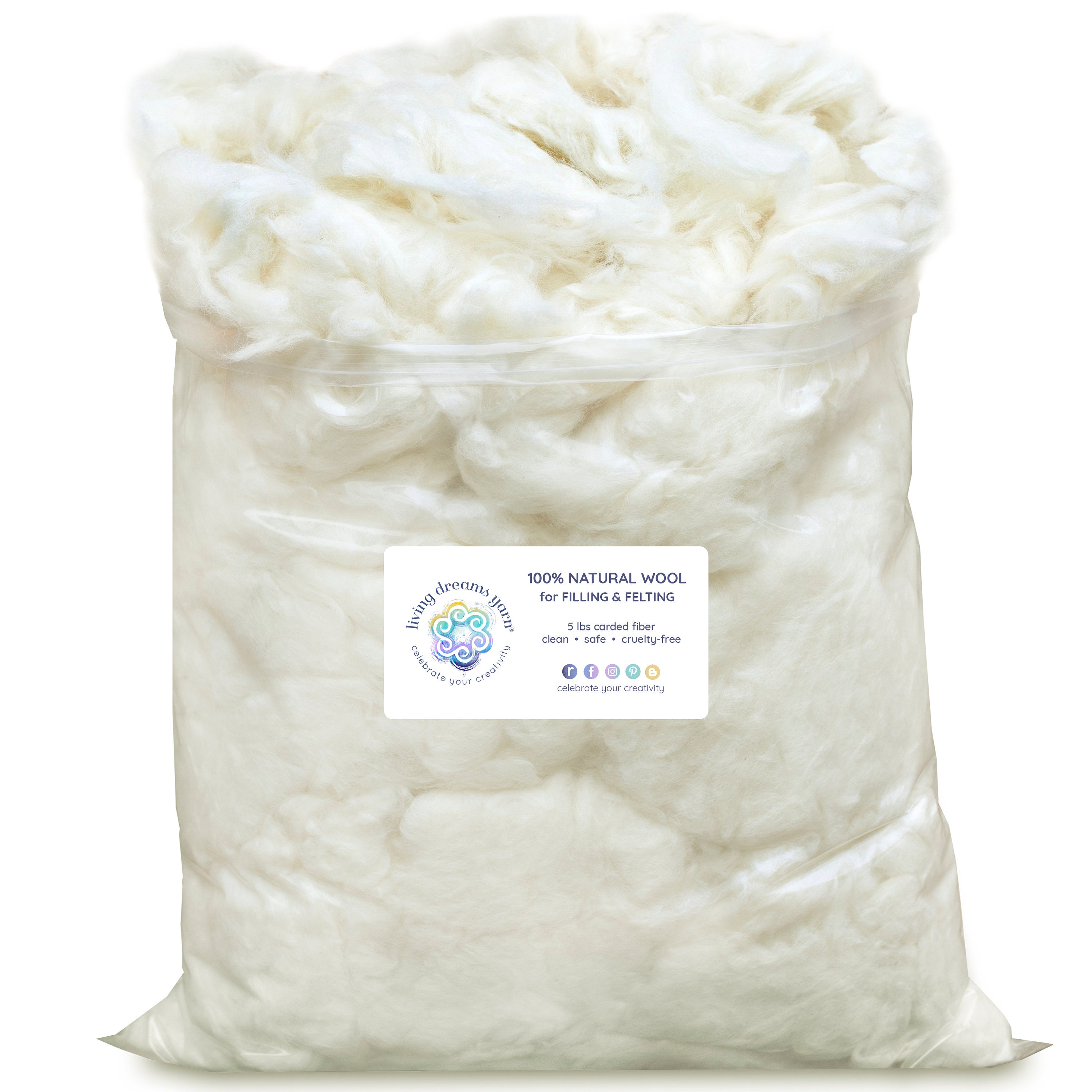 5 LB SUPER CLEAN Core Wool Filler for Stuffing Toys or Pillows