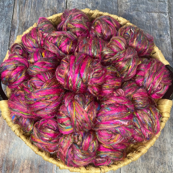 SARI SILK MAGENTA Roving for Spinning, Felting, Art Batts, Blending and more. 1oz