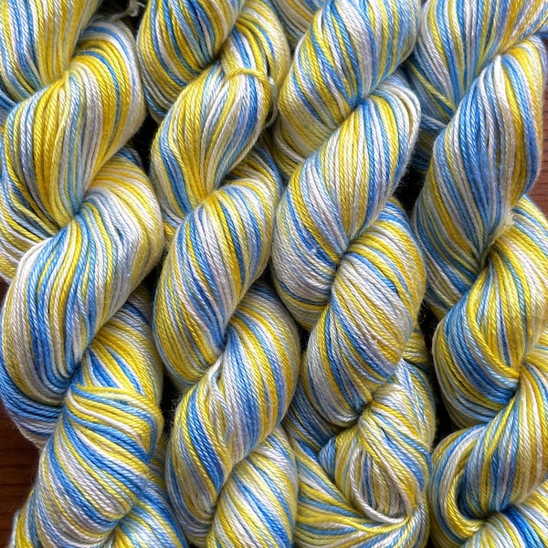 LACE SILK YARN Hand Dyed Mulberry Silk for Knitting and Crochet - Limited Edition - Lemon Sky, Self Striping