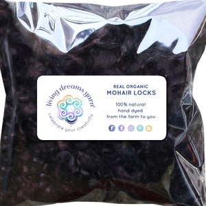 REAL MOHAIR LOCKS. Organic Hand Dyed Premium Wool Fiber for Doll Hair and Wigs, Felting, Blending, Spinning, Wall Hangings. Black, 1 Ounce