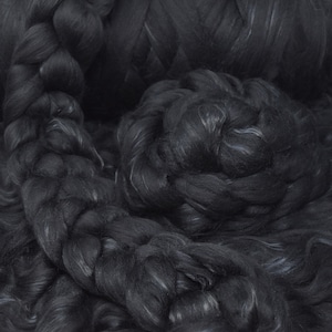 MERINO SILK LUXE Tonal Designer Blend. Superfine Merino, Mulberry Silk, Tussah Silk. Top Roving for Spinning or Felting. Obsidian