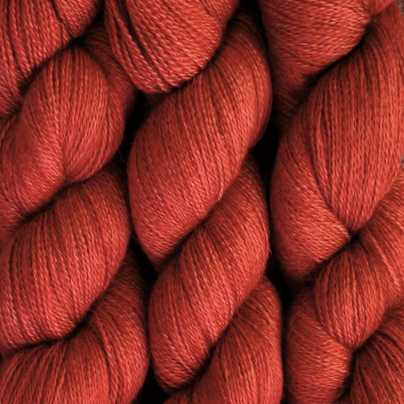 Alpaca Silk Yarn: Lace Weight Baby Alpaca Mulberry Silk Blend, Pacific Northwest Hand Dyed, Knit, Crochet, Weave. Color - Iron Rust