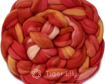 100% Superfine Merino Fiber: Soft Combed Top Roving Color Blend, Spinning, Felting, Weaving, Tapestry, Wall Hanging. Top Notch - Tiger Lily