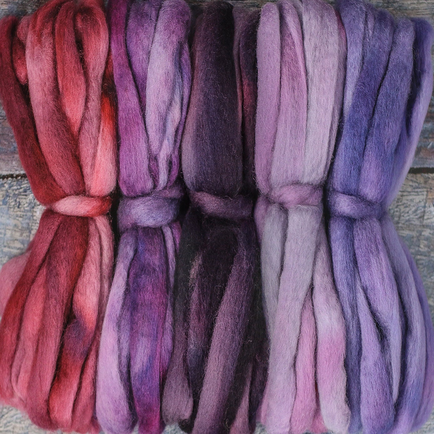 5oz BFL Hand Dyed Fiber - Soft Lustrous Wool Top Roving Pre-Drafted for Hand Spinning, Felting, Blending, Weaving, Crafts. Purple Haze