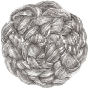 BABY ALPACA SILK Natural Roving Fiber Blend 4oz. Luxuriously Soft Combed Top for Spinning, Felting, Blending, Dyeing, Crafts. Gray