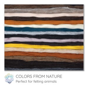 Needle Felting Wool Roving Variety Bag. Carded Corriedale Wool & White Clean Core Wool. Extra Large Felting Wool Collection, Animal Colors. image 4