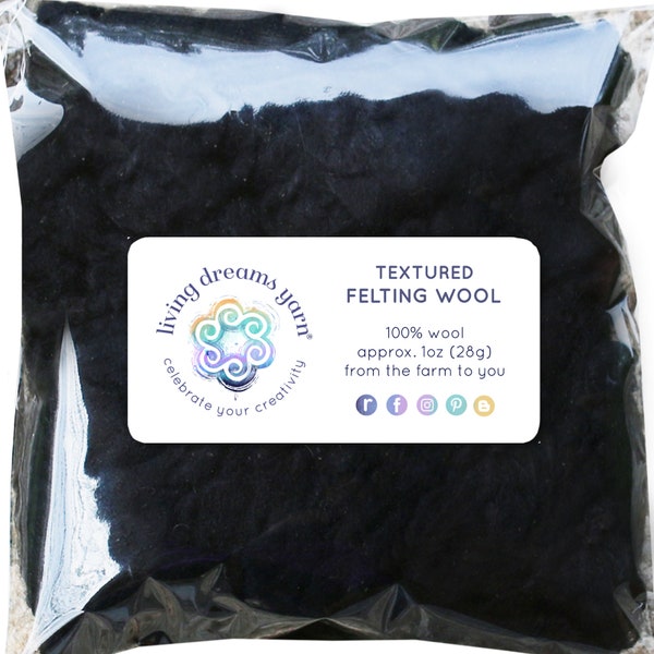 Textured Felting Wool - Obsidian. Corriedale Fiber includes Curly Wool Locks for Needle Felting, Spinning, Doll Hair and Waldorf Crafts