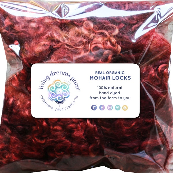 REAL MOHAIR LOCKS. Organic Hand Dyed Premium Wool Fiber for Doll Hair and Wigs, Felting, Blending, Spinning, Wall Hangings. Henna, 1 Ounce