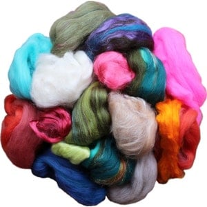 Grab Bag Fiber - Assorted Merino Roving Ends & Mixed Fiber Mill Ends, Bulk Combed Top Fiber for Needle and Wet Felting, Spinning, Blending