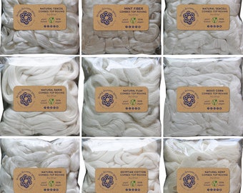 9 Pack Vegan: 18 oz (2oz Each of 9 Undyed Fibers) Vegan & Plant Based Rare Exotic Variety Pack for the Curious Spinner, Blender, or Dyer