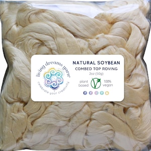 2oz Soybean Fiber: Natural Beige Undyed Combed Top Soy Roving - Dyeing, Spinning, Blending, Weaving. Plant Based, Eco Friendly, Vegan