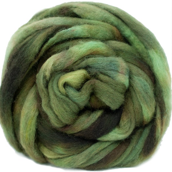 BFL HAND DYED Wool Roving 1oz / 4oz: Bronze Green, Soft Combed Top, Pre-Drafted for Hand Spinning. Artisanal Craft Fiber, Felting, Weaving