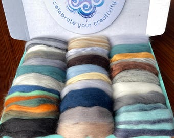 COMBED TOP ROVING Mixed Fiber Merino Silk Alpaca Hemp Camel Seacell Flax for Spinning, Felting, Blending, Carding. Color Bomb: Beach Comber.