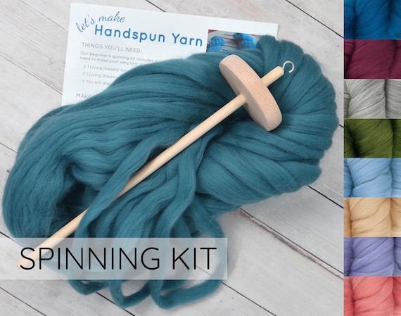 LEARN TO SPIN - Beginner's Spinning Kit with Drop Spindle and Merino Pencil Roving. Choose your color. Great gift idea