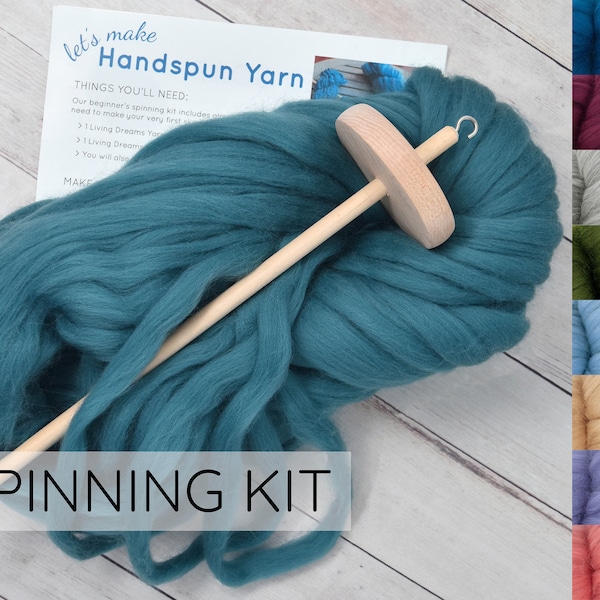 LEARN TO SPIN - Beginner's Spinning Kit with Drop Spindle and Merino Pencil Roving. Choose your color. Great gift idea