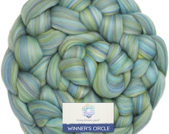 100% Superfine Merino Fiber: Soft Combed Top Roving, Color Blend for Spinning, Felting, Weaving, Textile Arts. Winner's Circle - Tidepool