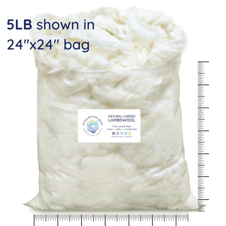5 LB LAMBSWOOL Natural White Clean Fluffy Classic Fiber for Toy Stuffing & Filling Pillows, Doll Making, Premium Hypoallergenic Fiber Fill. image 2