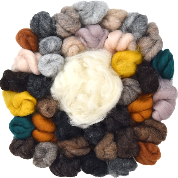 Corriedale Roving & White Natural Core Wool for Needle Felting, Spinning, Blending. Carded Wool for Fiber Art, Critter Color Variety Pack