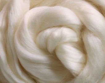2oz Tussah Silk Fiber: Premium Grade Glossy Bleached White Combed Top Roving. Hand Spinning, Blending, Felting, Dyeing, Paper & Soap Making.