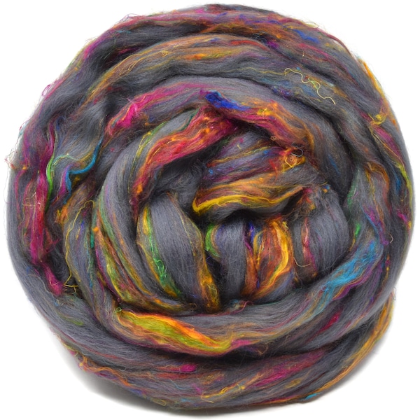 Merino Sari Blend: 4oz Merino Wool & Sari Silk Roving Fiber Soft Combed Top, Hand Spinning, Drop Spindle, Needle Wet Nuno Felting. Dharma