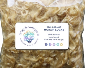 REAL MOHAIR LOCKS. Organic Hand Dyed Premium Wool Fiber for Doll Hair and Wigs, Felting, Blending, Spinning, Wall Hangings. Blonde, 1 Ounce