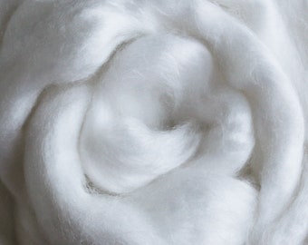 2oz Pearl Infused Cellulose Fiber - Natural White, Undyed, Unbleached, Soft Combed Top Roving for Spinning, Blending, Dyeing, and Felting.