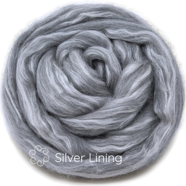 Silk Merino Blended Roving: Soft Combed Top Fiber for Hand or Drop Spindle Spinning, Needle, Wet or Needle Felt. Rhapsody - Silver Lining