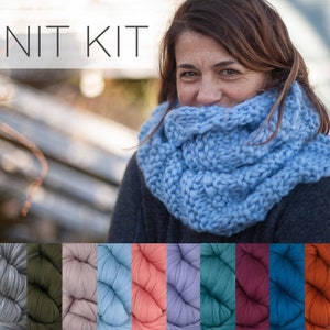 DIY Merino Wool Cowl Knitting Kit: Soft and Thick #7 Weight Jumbo Yarn, Knitting Needles and Pattern. Beginner. Soft, Cozy, Great for Gifts