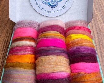 Mixed Fiber Combed Top Roving. Color Bomb for Spinning, Felting, Blending. Limited Edition, Malibu Sunset
