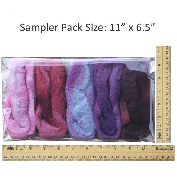 Color Sampler Pack of BFL Wool Hand Dyed in USA by Living Dreams Blues Needle Felting Roving Fiber for Felting Spinning Weaving Dryer Balls Soap Making and Embellishments