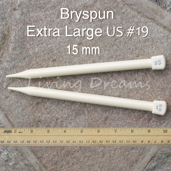 EXTRA LARGE Bryspun Knitting Needles 15 mm, Size US #19 with comfort speed tips, easy to handle for thick super bulky chunky recycled yarns