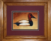 Canvasback Framed Decoy Art Print finished in beautiful oak frame ready to accent any wall or room in home or office