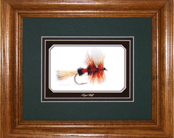Royal Wulff Dry Fly, framed gift art for fly fisherman, wall decor art for home or office
