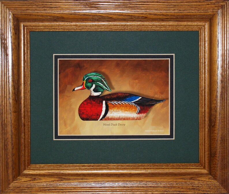 Wood Duck Framed Decoy Art Print finished in handsome oak