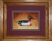 Green-wing Teal Framed Decoy Art Print finished in handsome oak frame ready to accent any wall or room in home or office