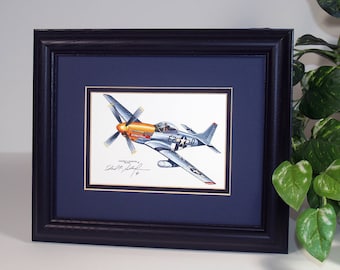 North American P51-D Mustang 1940-1945, WWII fighter, Framed art print great gift for airplane lover.