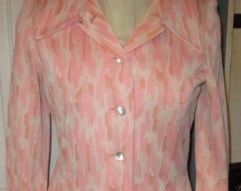 70er Abstraktes Kleid - Pastell Pink & Weiß - Größe Small Medium - Von Kimberly