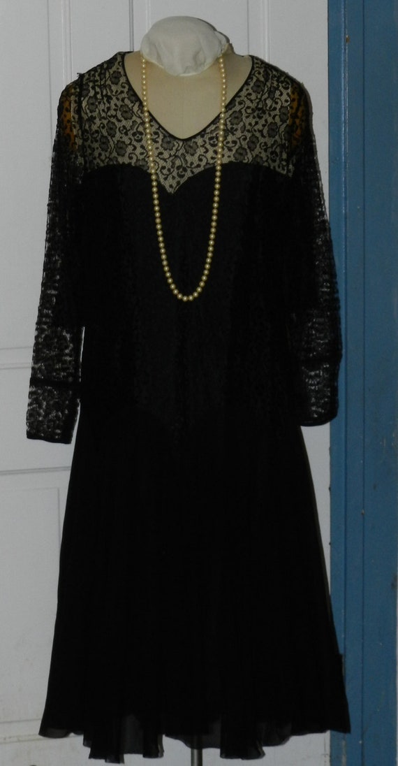 True Antique Vintage Black Chantilly Lace Dress - 