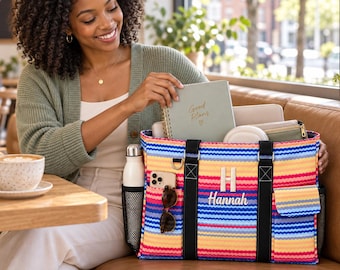 Colorful Personalized Tote,  Embroidered Utility Tote, Large Teacher Work Bag, Monogrammed Carryall, Teacher Appreciation Gift, Beach Bag