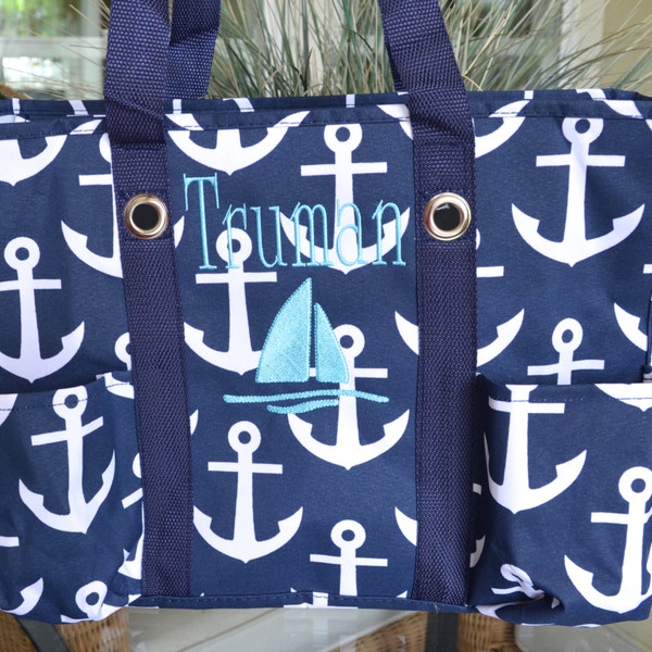 Utility Tote, Diaper Bag, Nurses Tote, Teachers tote, Navy Anchor Tote