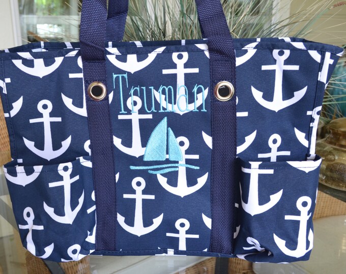 Utility Tote, Diaper Bag, Nurses Tote, Teachers Tote, Navy Anchor Tote ...