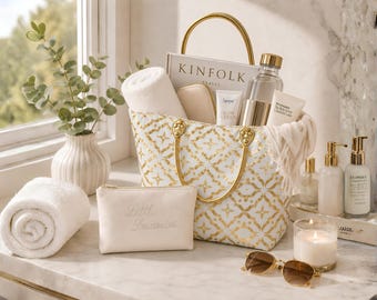 Summer Moroccan Metallic Beach Tote With Embroidered Makeup Bag, Vacation Travel Tote