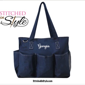 Personalized Custom Embroidered Carry-All - 7 Outside Pockets - Monogrammed Gift, Tailgate Bag- Teacher Tote - College Dorm Bag