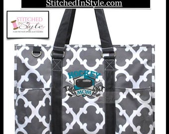 Your Choice of Pattern Hockey Mom Personalized Organizing Utility Work Tote Everyday Bag Custom Monograms Available