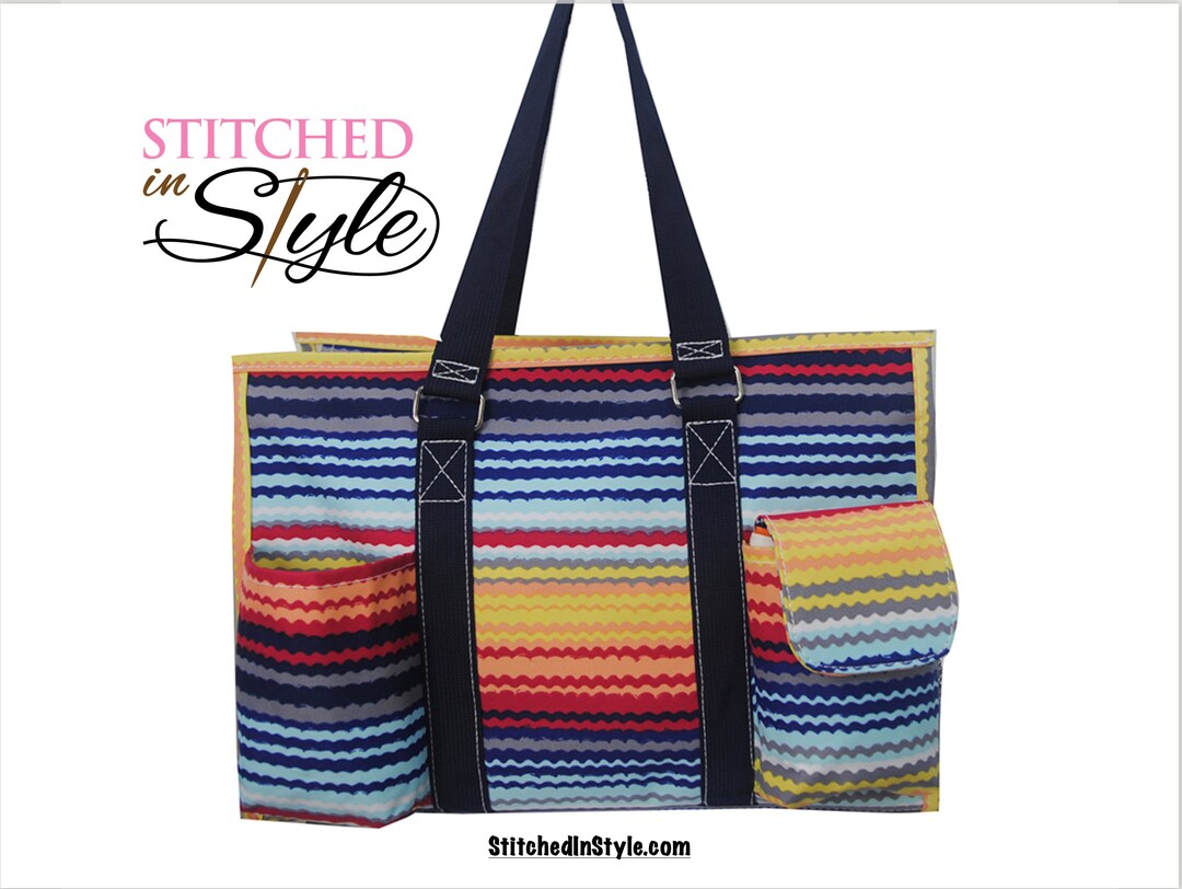 Striped Large Utility Tote Bag Fun Functional Organizational Tote