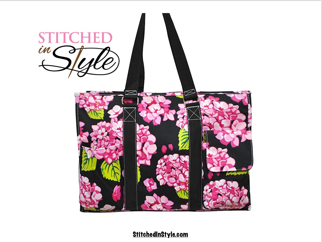 Hydrangea Utility Tote Essential Organizational Tote Embroidered