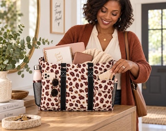 Cheetah Print Bag, Animal Large Utility Tote, Neutral Animal Print Organizer, Nurse Work Tote, Teacher Appreciation Gift, Chic Mother Gift